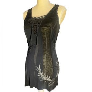 Salvage Strappy Sexy Little Black Dress / Tunic Lace Up V Neck Dollskill Club